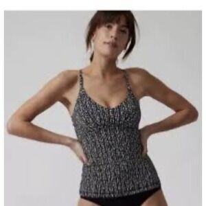 Athleta Triangle Tankini Small D-DD Rice Pearls Black & White Bathing Suit Top